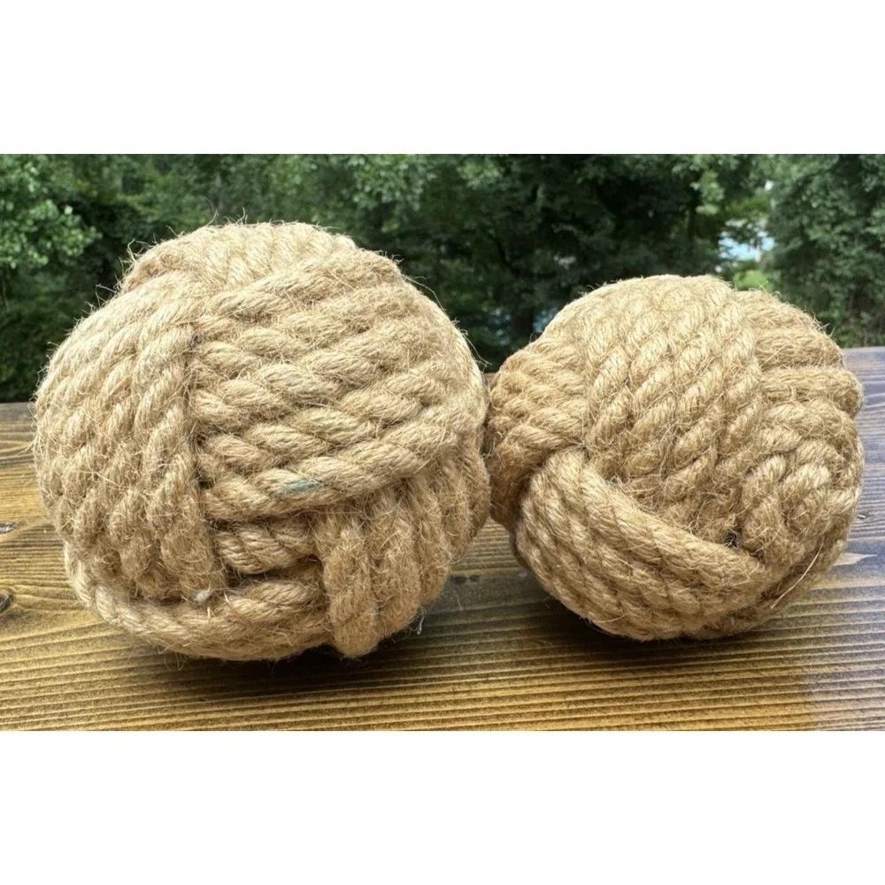 Monkey Fist Rope Knots Pair Nautical Maritime Coastal Fishing Float Decor